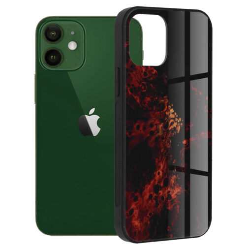 iPhone 12 12 PRO umbris klaasist taguse ja silikoonist raamiga punane nebula
