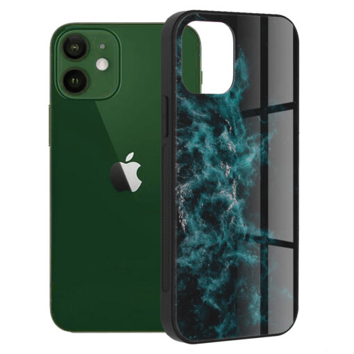 iPhone 12 12 PRO umbris klaasist taguse ja silikoonist raamiga sinine nebula