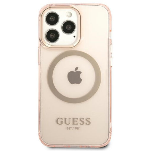 iPhone 13 PRO umbris Guess silikoonist Gold Outline Translucent GUHMP13LHTCMP roosa 2