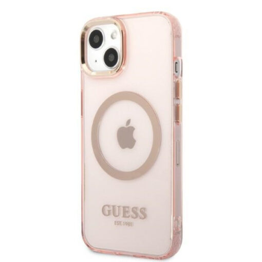 iPhone 13 umbris Guess silikoonist Gold Outline Translucent GUHMP13MHTCMP roosa 1