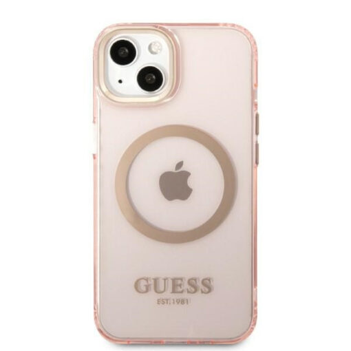 iPhone 13 umbris Guess silikoonist Gold Outline Translucent GUHMP13MHTCMP roosa 2