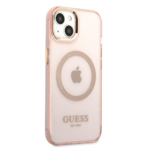 iPhone 13 umbris Guess silikoonist Gold Outline Translucent GUHMP13MHTCMP roosa 3