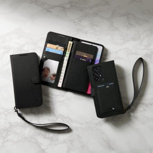 Samsung A53 raamatkaaned Spigen Wallet S Plus kunstnahast must 14