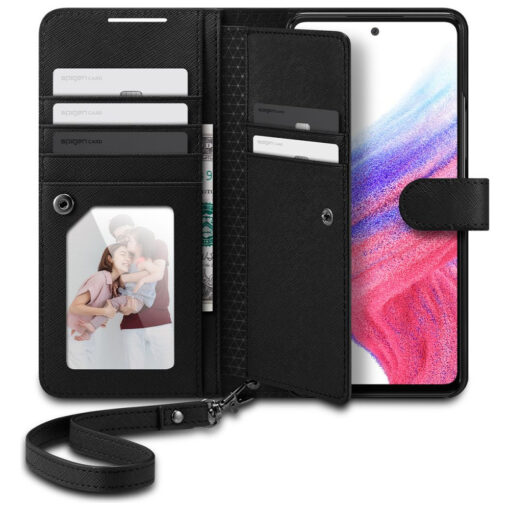 Samsung A53 raamatkaaned Spigen Wallet S Plus kunstnahast must 3 1