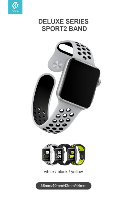 Kellarihm Apple Watch 384041mm silikoonist Devia Sport valge 1