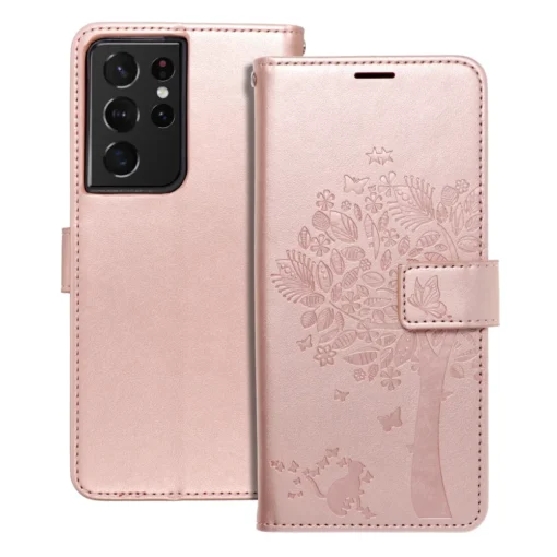 Samsung S21 ULTRA kaaned kunstnahast kaarditaskuga MEZZO puu roosa