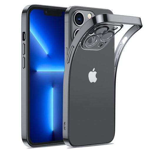 iPhone 14Q PRO umbris silikoonist koos kaetud kaameraga labipaistev ja metalliku servaga