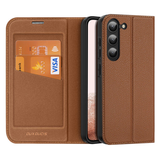 Samsung S23 PLUS kaaned kaarditaskuga Dux Ducis Skin X2 magnetiga sulguv pruun