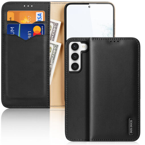 Samsung S23 PLUS nahast raamatkaaned kaarditaskuga Dux Ducis Hivo RFID must