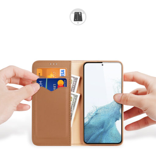 Samsung S23 PLUS nahast raamatkaaned kaarditaskuga Dux Ducis Hivo RFID pruun 1