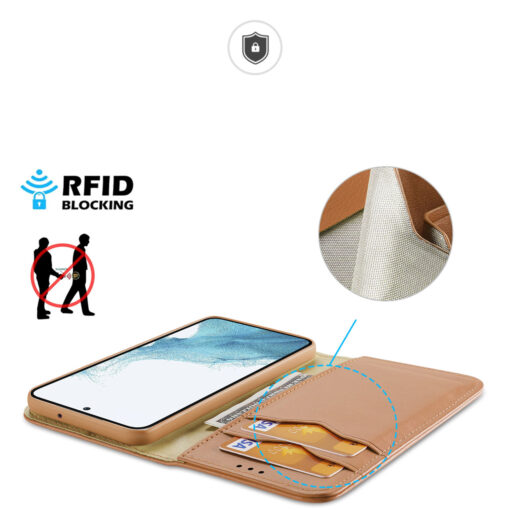 Samsung S23 PLUS nahast raamatkaaned kaarditaskuga Dux Ducis Hivo RFID pruun 2