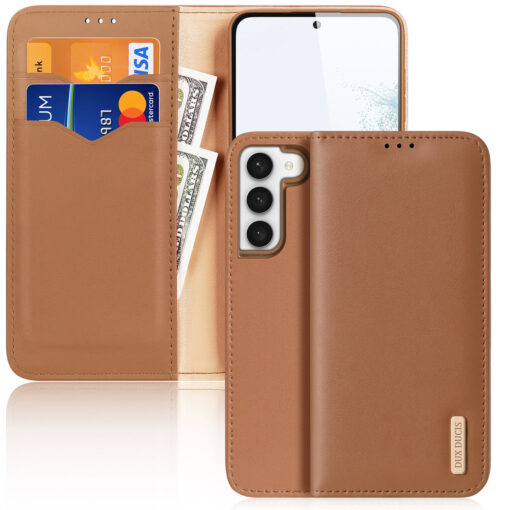 Samsung S23 PLUS nahast raamatkaaned kaarditaskuga Dux Ducis Hivo RFID pruun