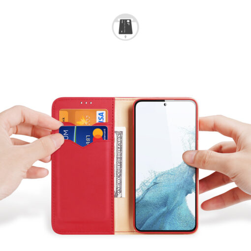 Samsung S23 PLUS nahast raamatkaaned kaarditaskuga Dux Ducis Hivo RFID punane 1