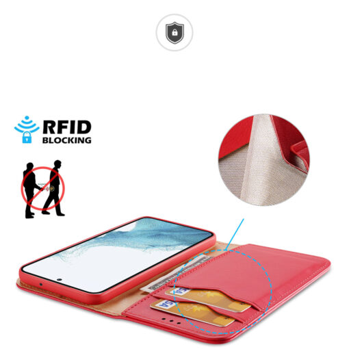 Samsung S23 PLUS nahast raamatkaaned kaarditaskuga Dux Ducis Hivo RFID punane 2
