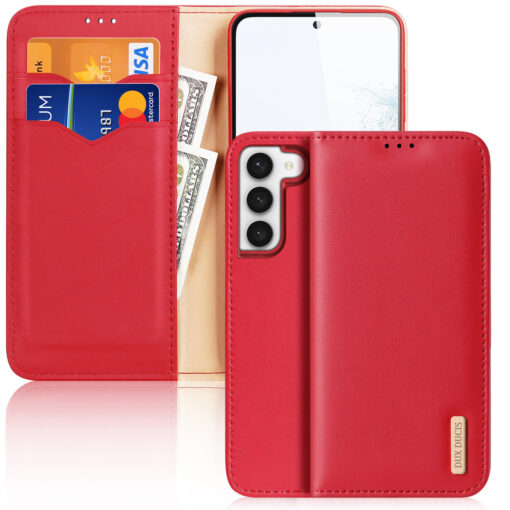 Samsung S23 PLUS nahast raamatkaaned kaarditaskuga Dux Ducis Hivo RFID punane