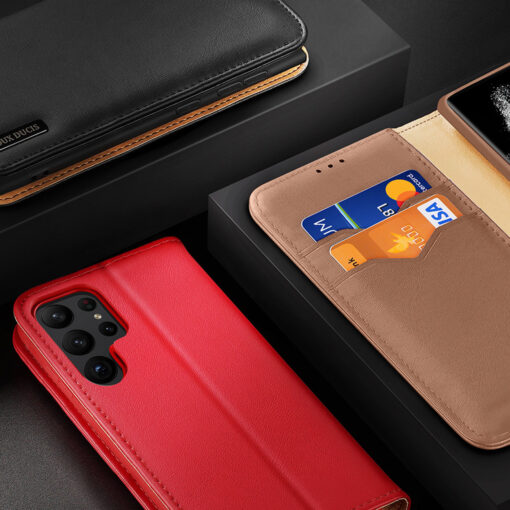 Samsung S23 PLUS nahast raamatkaaned kaarditaskuga Dux Ducis Hivo RFID punane 8