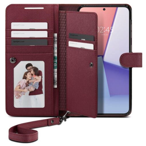 Samsung S23 PLUS raamatkaaned Spigen Wallet S Plus kunstnahast burgundy 1