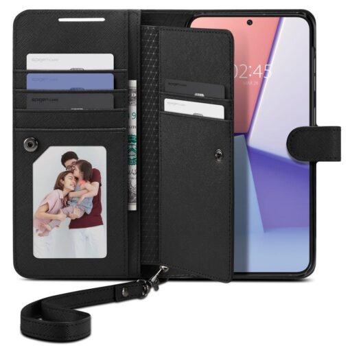 Samsung S23 PLUS raamatkaaned Spigen Wallet S Plus kunstnahast must 1