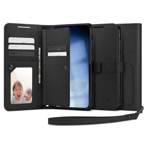 Samsung S23 PLUS raamatkaaned Spigen Wallet S Plus kunstnahast must