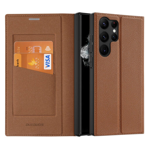 Samsung S23 ULTRA kaaned kaarditaskuga Dux Ducis Skin X2 magnetiga sulguv pruun
