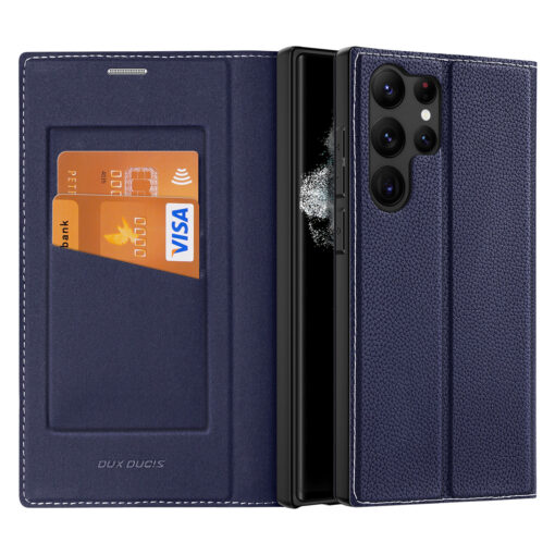 Samsung S23 ULTRA kaaned kaarditaskuga Dux Ducis Skin X2 magnetiga sulguv sinine
