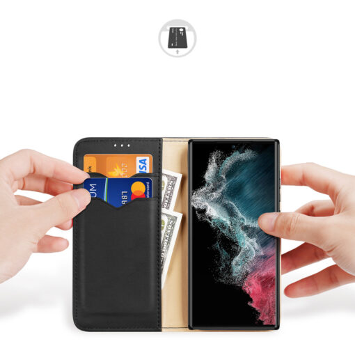 Samsung S23 ULTRA nahast raamatkaaned kaarditaskuga Dux Ducis Hivo RFID must 1