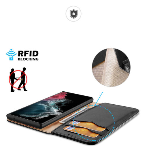 Samsung S23 ULTRA nahast raamatkaaned kaarditaskuga Dux Ducis Hivo RFID must 2