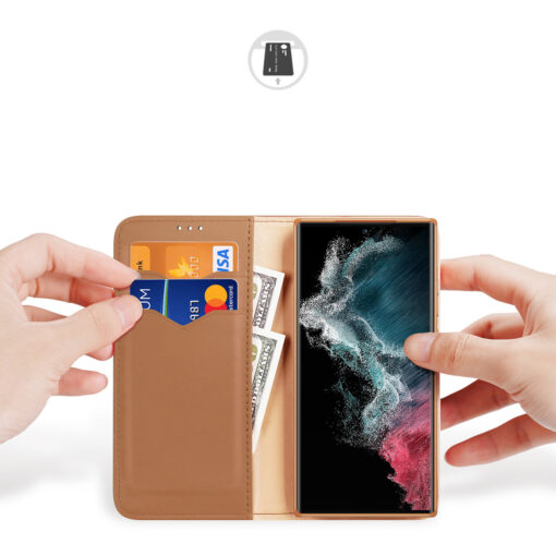 Samsung S23 ULTRA nahast raamatkaaned kaarditaskuga Dux Ducis Hivo RFID pruun 1
