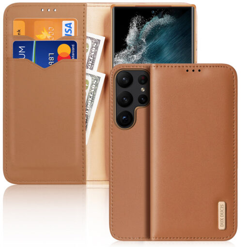 Samsung S23 ULTRA nahast raamatkaaned kaarditaskuga Dux Ducis Hivo RFID pruun