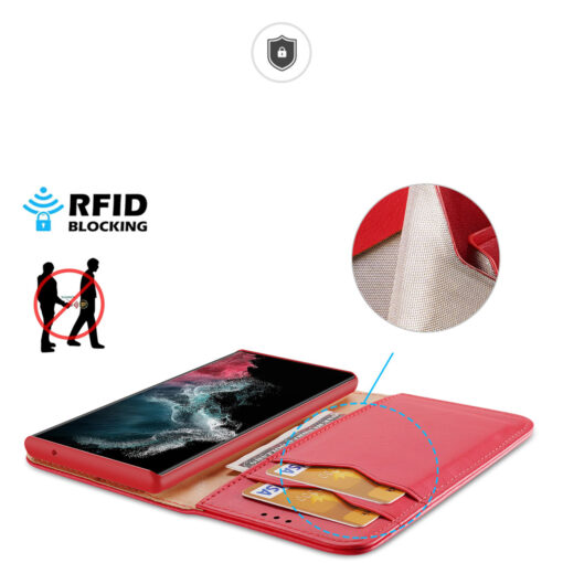 Samsung S23 ULTRA nahast raamatkaaned kaarditaskuga Dux Ducis Hivo RFID punane 2