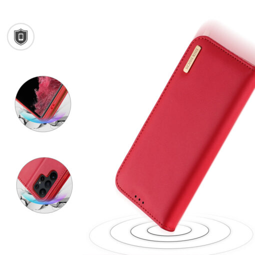 Samsung S23 ULTRA nahast raamatkaaned kaarditaskuga Dux Ducis Hivo RFID punane 3