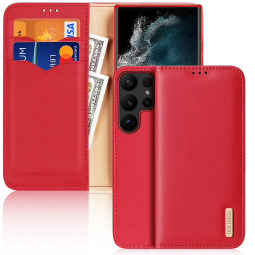 Samsung S23 ULTRA nahast raamatkaaned kaarditaskuga Dux Ducis Hivo RFID punane