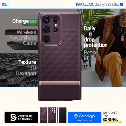 Samsung S23 ULTRA umbris Caseology Parallax plastikust taguse ja silikoonist raamiga burgundy 16