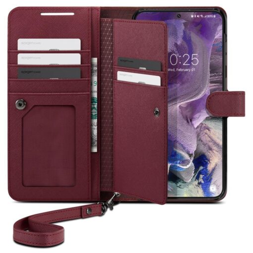 Samsung S23 raamatkaaned Spigen Wallet S Plus kunstnahast burgundy 1