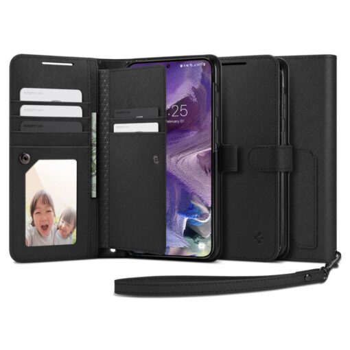 Samsung S23 raamatkaaned Spigen Wallet S Plus kunstnahast must