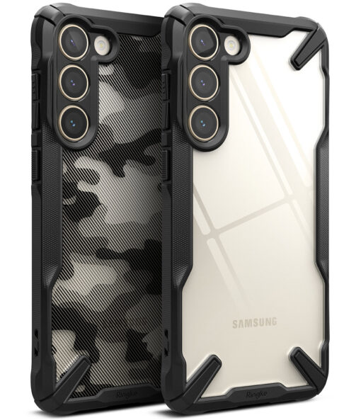 Samsung S23 umbris Fusion X Camo plastikust taguse ja silikoonist raamiga must 3