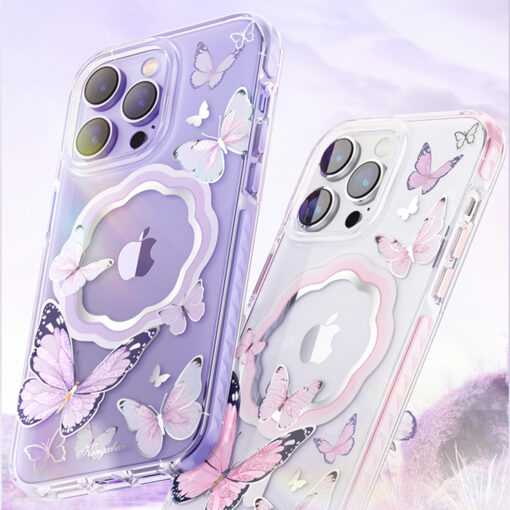 iPhone 14 PLUS umbris silikoonist MagSafe Butterfly KB liblikatega roosa 2