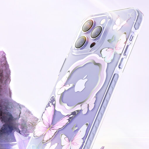 iPhone 14 PLUS umbris silikoonist MagSafe Butterfly KB liblikatega roosa 4
