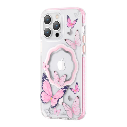 iPhone 14 PLUS umbris silikoonist MagSafe Butterfly KB liblikatega roosa