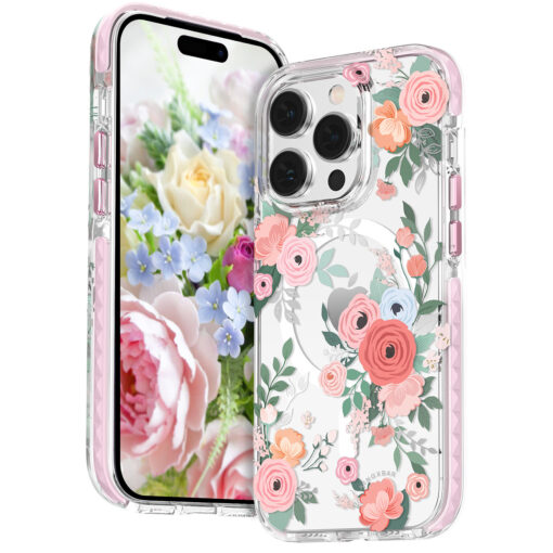iPhone 14 umbris silikoonist MagSafe Flora KB rose flowers 1