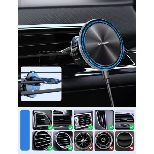 MagSafe juhtmevaba laadija ja hoidik autosse ventilatsiooniavasse Air Vent 15W Qi Silver JR ZS290 3
