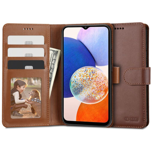 Samsung A14 kaaned kunstnahast kaarditaskutega wallet pruun