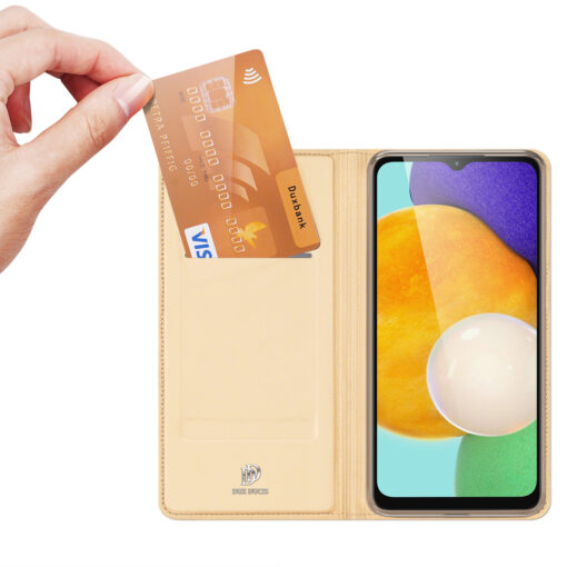 Samsung A14 kunstnahast kaaned kaarditaskuga DUX DUCIS Skin Pro kuldne 1