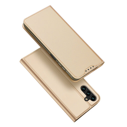 Samsung A14 kunstnahast kaaned kaarditaskuga DUX DUCIS Skin Pro kuldne