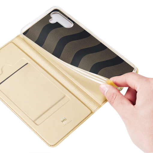 Samsung A14 kunstnahast kaaned kaarditaskuga DUX DUCIS Skin Pro kuldne 7