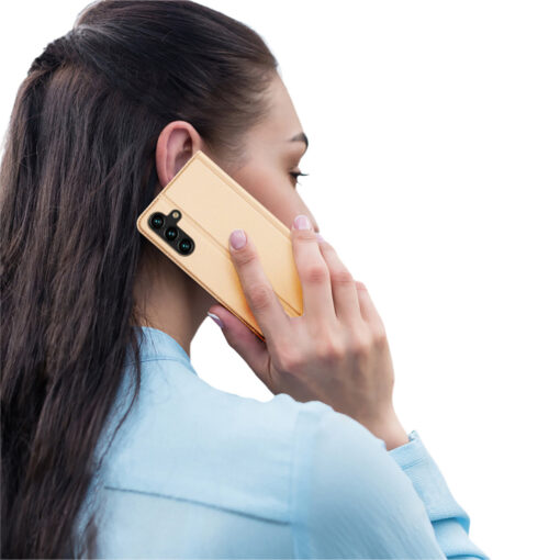 Samsung A14 kunstnahast kaaned kaarditaskuga DUX DUCIS Skin Pro kuldne 8