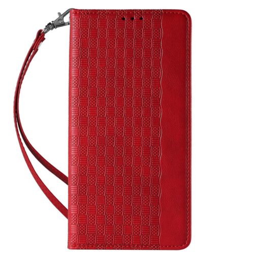 Samsung A34 kaaned mustriga kunstnahast kaarditaskuga punane 3