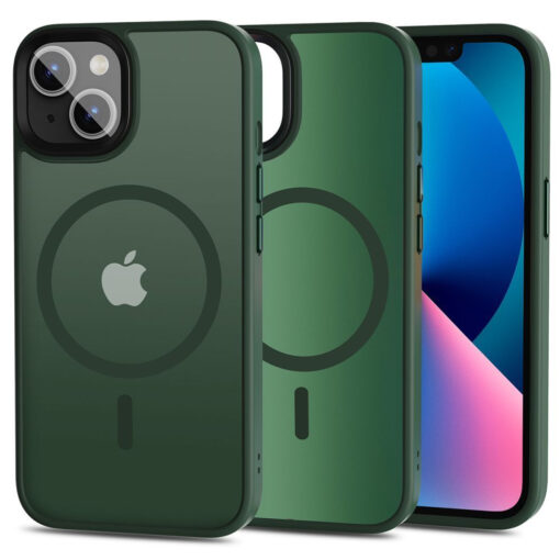 iPhone 13 mini umbris Magmat MagSafe labipaistva plastikust mati taguse ja silikoonist raamiga roheline