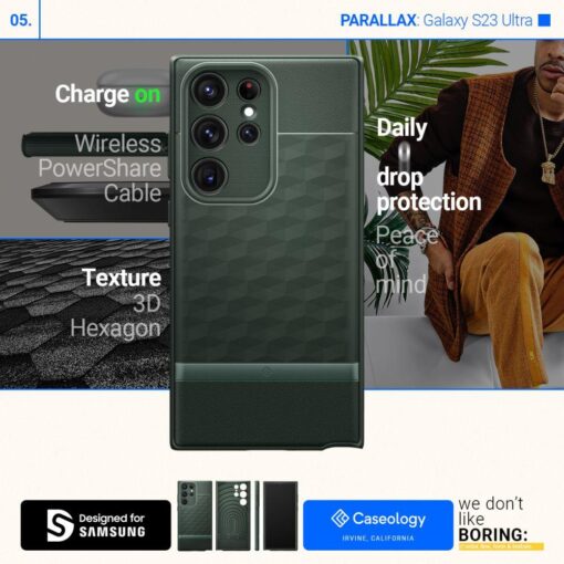 Samsung S23 ULTRA umbris Caseology Parallax plastikust taguse ja silikoonist raamiga roheline 14