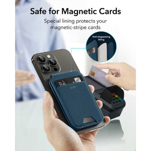 MagSafe kaarditasku ESR Desk Holder Halolock Vegan Leather Wallet Stand Blue Sheepskin 4